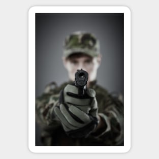 Military guy shooting Sticker